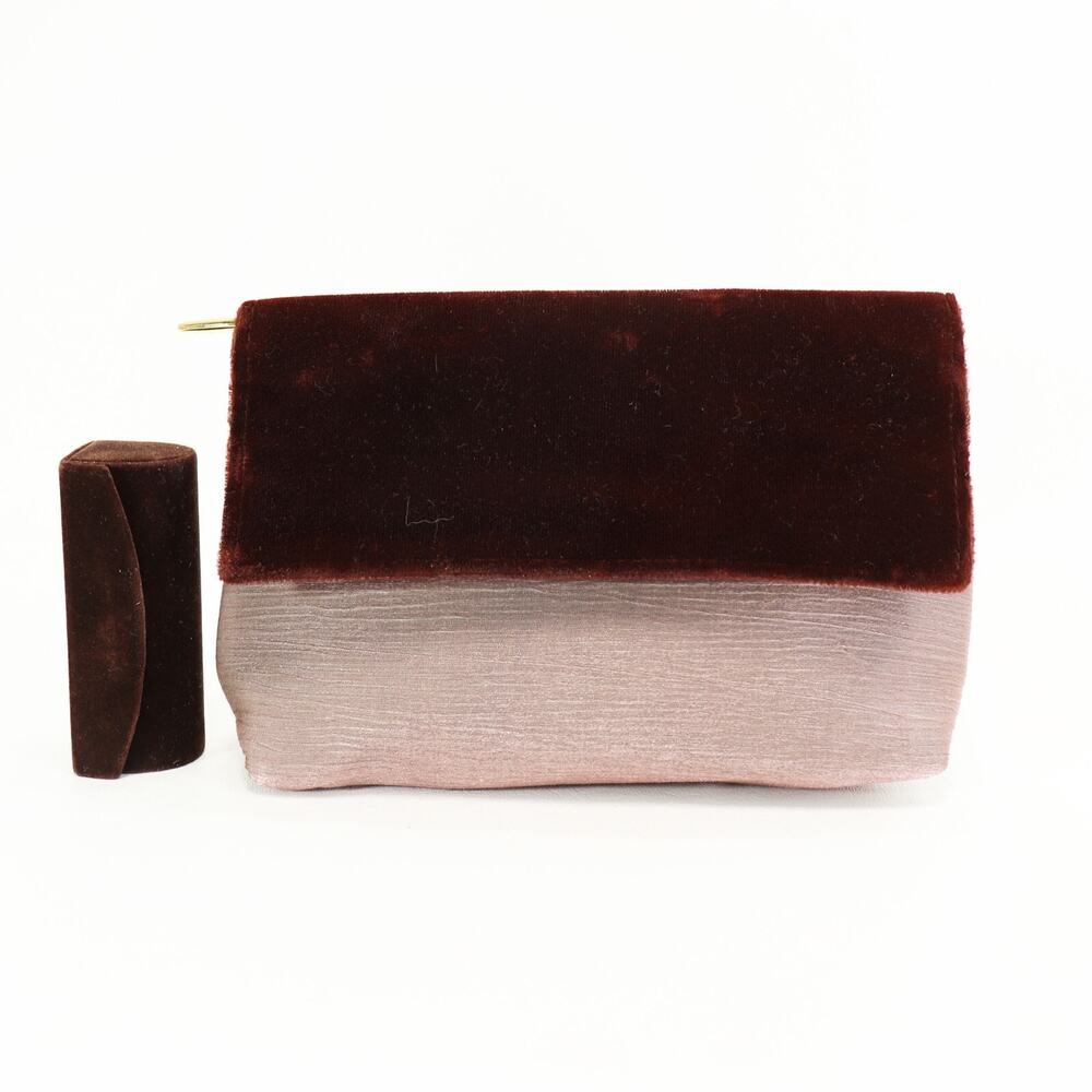 Lancome Make Up Bag LIpstick Holder Pink Iridesce Shimmer Brown Velvet 2 Pc Set